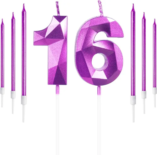 Vista 117 de Vela rosa de cumpleaños número 1 con 6 velas largas, decoraciones de decoración de pastel para fiesta de niña de 1 año, suministros de celebración