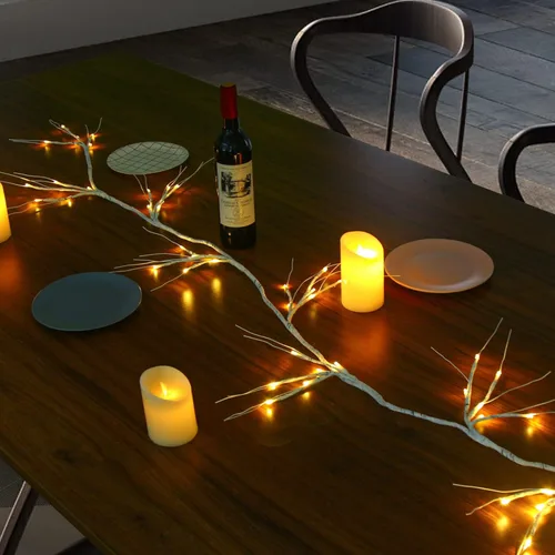 Vista 6 de SULOLI Guirnalda de abedul de Navidad con luces de 6 pies, funciona con 48 LED, funciona con pilas, ramita iluminada con temporizador para Navidad