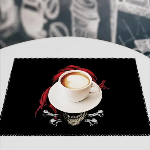 Vista 7 de Jolly Roger Piratees Skull Placemats Set of 6 Resistant Table Mats Washable Place Mats for Dinner Party Table Decoration