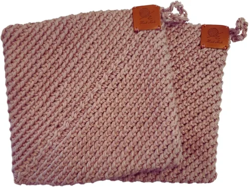 Vista 8 de Soportes para ollas de ganchillo hechos a mano, colección de color sólido, algodón de 6 x 6 pulgadas, resistentes al calor, doble capa, lazo