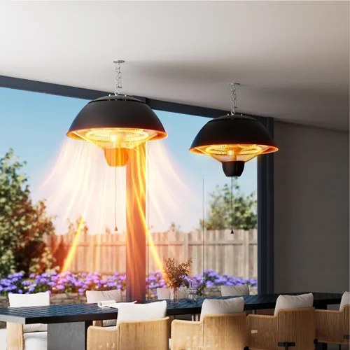 Vista 6 de Calentador eléctrico para exteriores, calentador de patio infrarrojo colgante de 1500 W para uso al aire libre, calentador eléctrico impermeable