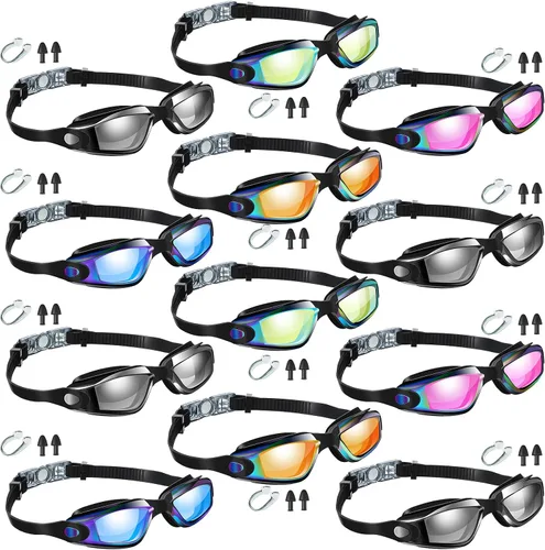 Vista 8 de Flutesan 12 gafas de natación para adultos, para hombres, mujeres, jóvenes, sin fugas, protección completa contra los rayos UV