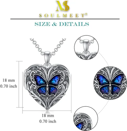 Vista 5 de SOULMEET Collar con medallón de plata de ley que sostiene fotos para mantener a alguien cerca de ti, medallón personalizado, joyería personalizada