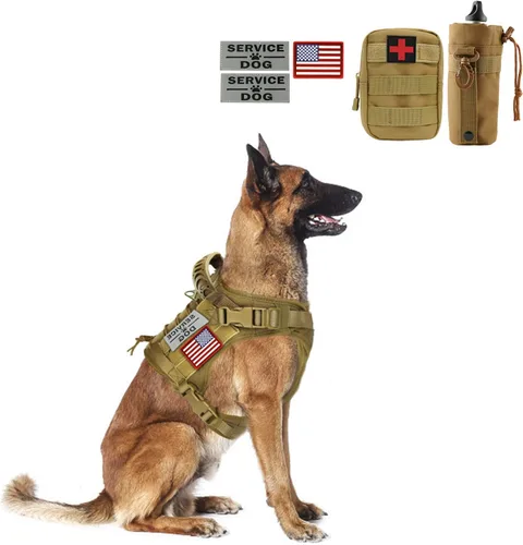 Vista 6 de Arnés táctico para perro con bolsas de entrenamiento militar K9 al aire libre, chaleco táctico desmontable para medicina y bolsas de agua, 3 parches