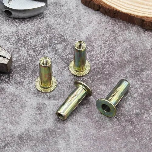 Vista 4 de 25 piezas de tuercas de remache de agarre múltiple de acero con vástago precurvado y acabado de zinc, tuercas de inserción roscadas de cabeza plana