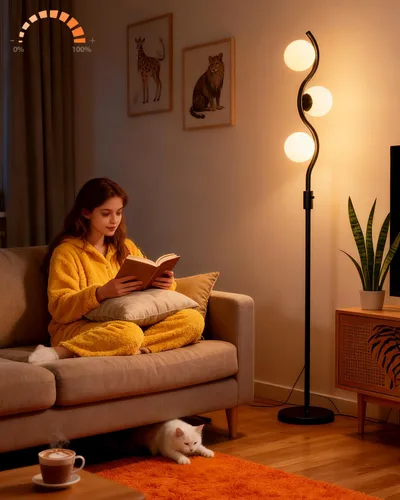 Vista 20 de Lightdot Lámpara de pie naranja de 63 pulgadas con poste en U, 2 lámparas de pie de mediados de siglo con globos y bombillas LED blancas cálidas