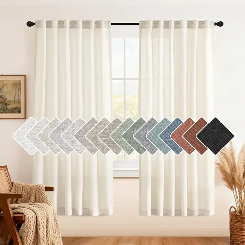 Vista 30 de H.VERSAILTEX Cortinas de lino natural de 63 pulgadas de largo para sala de estar, 2 paneles con trabillas traseras y bolsillo, texturizadas