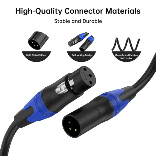 Vista 4 de Paquete de 2 cables XLR macho a hembra de 10 pies, cable de micrófono profesional equilibrado, cobre puro y blindaje dual, compatible
