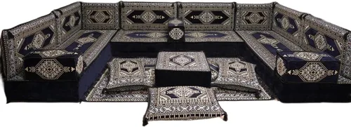 Vista 72 de arabicsofa Sofá en forma de U de estilo árabe para el suelo – Juego de Majlis hecho a mano – Sofá de estilo bohemio