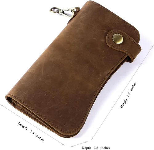 Vista 4 de Cartera de cuero para hombre con cadena de monedero bifold para tarjetas vintage