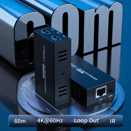 Vista 7 de Extensor HDMI 4K a 60Hz, extensor HDMI a través de Ethernet Cat5e/6 hasta 200FT/60M, Ultra 4K HD expande audio y video, soporta salida de bucle, IR