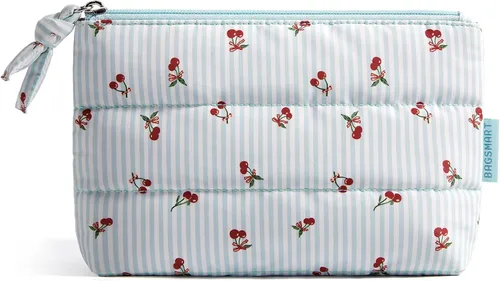 Vista 29 de BAGSMART Pequeña bolsa de maquillaje, neceser portátil esponjoso con cierre de cremallera con encanto, organizador de viaje resistente al agua