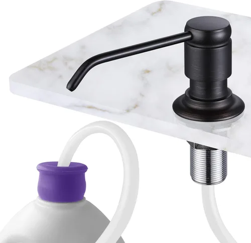 Vista 12 de GAGALIFE Dispensador de jabón para fregadero de cocina (níquel cepillado) y kit de tubo de extensión, cabezal completo de latón, tubo de silicona