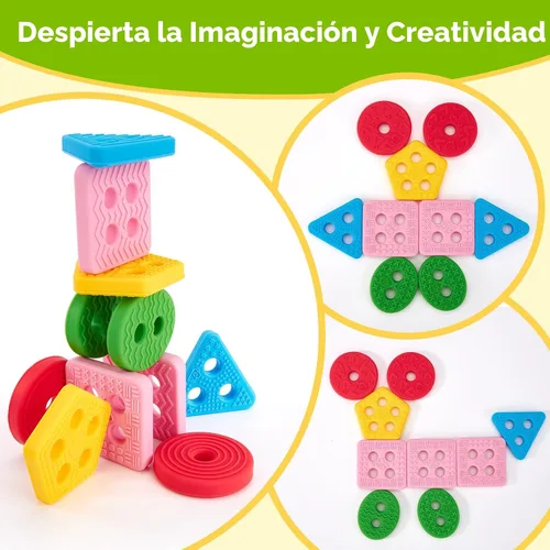 Vista 7 de hahaland Juguetes sensoriales Montessori para clasificar y apilar de silicona para niños de 1 a 3 años, bloques suaves texturizados para clasificar