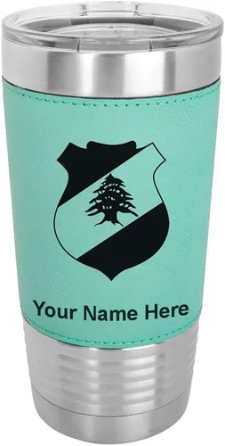 Vista 18 de LaserGram 20oz Vacuum Insulated Tumbler Mug, Coat of Arms Lebanon, Personalized Engraving Included (Faux Leather, Baseball Style)