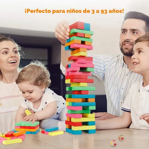 Vista 2 de Coogam Juego de apilamiento de bloques de madera con bolsa de almacenamiento, bloques de construcción de torre de colores, rompecabezas