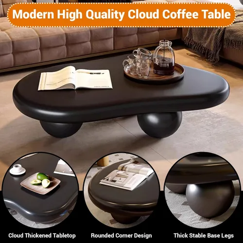 Vista 4 de Moderna mesa de centro Cloud con 3 patas redondas, mesas de centro de forma irregular, color crema, bonita forma libre, mesa central para sala