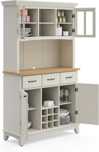 Vista 25 de Homestyles Buffet de Buffets Servidor Blanco Roto con Hutch y Tapa de Madera Natural