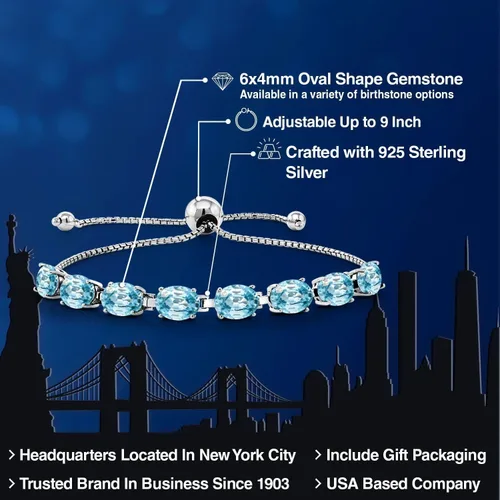 Vista 51 de Gem Stone King Pulsera de plata de ley 925 con piedra natal ovalada de 0.276 x 0.197 in para mujer, totalmente ajustable hasta 9 pulgadas