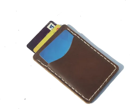 Vista 2 de Handcrafted Front Pocket Card Holder, Leather Minimalist Cardcase, Credit Card Holder, 3 Card Slots Unlined all-cow Pickup Bag