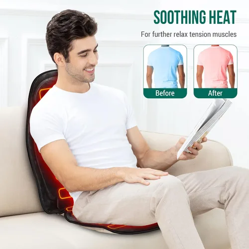 Vista 4 de Snailax - Masajeador de Espalda con Calor, Cojín de Masaje de Espuma Viscoelástica para Silla, 5 Modos de Masaje y 2 Ajustes de Calor, Masajeador