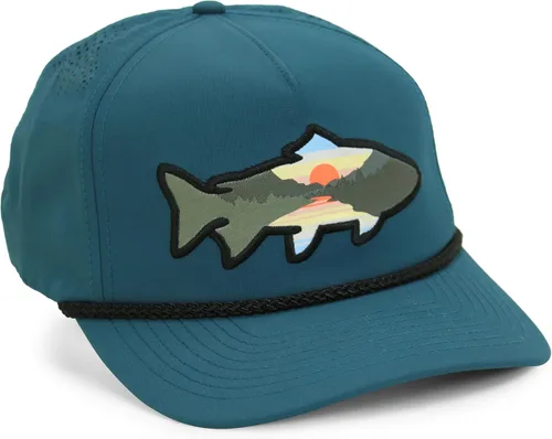 Vista 21 de Paramount Outdoors Sombrero de pesca de trucha al atardecer, diseño de silueta de pez de montaña, sombrero para exteriores con cómodo Snapback