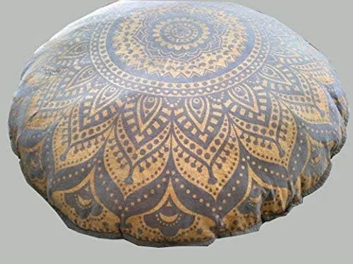 Vista 3 de Cojín redondo grande dorado para el suelo, funda otomana, almohada para meditación, cojín de suelo para adultos, puf otomano, fundas de tiro