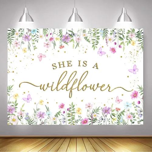 Vista 4 de Mocsicka Fondo de flores silvestres para baby shower, fondo floral en acuarela con flores silvestres para baby shower, decoración de fiesta