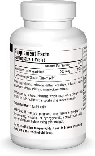 Vista 3 de Source Naturals Ultra Cromo Picolinato, 500 mcg - 60 Tabletas Vegetarianas