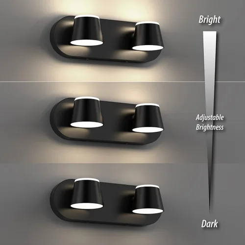 Vista 4 de URSOLA Luz de Tocador de Baño de 2 Luces, Accesorios de Iluminación de Pared LED Negros, Orientables Arriba y Abajo, Regulables, Accesorios