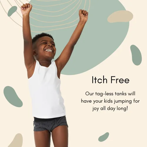 Vista 3 de Feathers Camiseta sin mangas blanca para niños, 100% algodón, sin etiquetas, paquete de 3