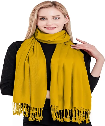 Vista 4 de CJ Apparel Solid Color Tassels Design Nepalese Shawl Seconds Scarf Wrap Stole Throw Head Wrap Pashmina Hand Made in Nepal Amarillo ámbar