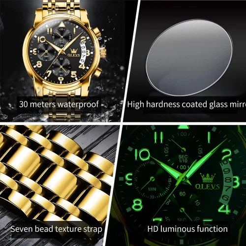 Vista 5 de OLEVS Mens Watches Big Face Watches Stainless Steel Waterproof Date Analog Quartz Watches Fashion Business Chronograph Wrist Watches for Men