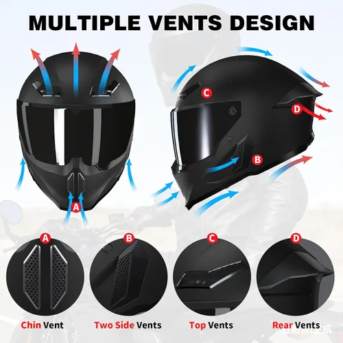 Vista 6 de Cascos para motocicleta MXJ Gear para hombres y mujeres adultos, Casco integral para motocicleta, MG666 aprobado por DOT, para carreras en la calle