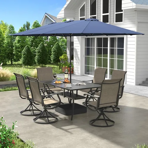 Vista 50 de VICLLAX Muebles pequeños de exterior de 3 piezas, 2 sillas giratorias de patio y mesa redonda pequeña para 2, sillas de carbón oscuro y negro