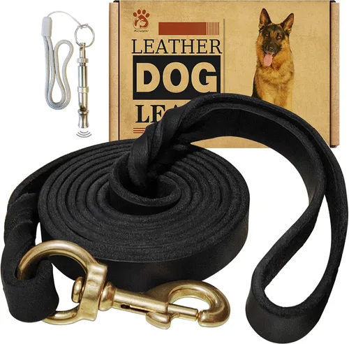Vista 10 de Correa de perro de cuero 4 pies x 3/4 pulgada, Correa de entrenamiento para perros de cuero genuino trenzado resistente, suave y cómoda para perros