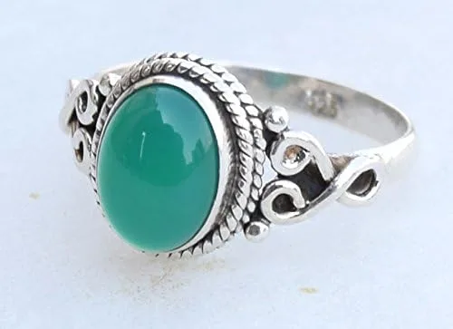 Vista 2 de Avicrafts Anillo de plata de ley 925 con piedra de ónix verde, para mujer, hecho a mano, joyería de Navidad, regalo para ella