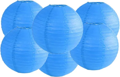 Vista 11 de Paquete de 6 linternas redondas de papel, decoración de boda y fiesta de cumpleaños (azul bebé, 4 pulgadas/3.9 in)
