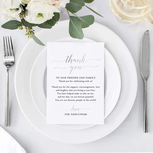 Vista 2 de Bliss Collections Tarjetas de agradecimiento para recepción de boda, paquete de 50 tarjetas de aluminio de plata real, gran adición a tu centro