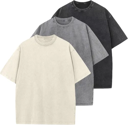 Vista 42 de Camisetas de algodón para hombre, de gran tamaño, unisex, de manga corta, casual, holgada, de lavado, unicolor, básicas A-Negro