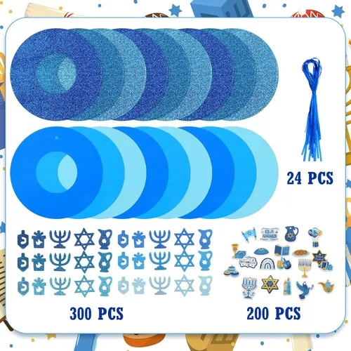 Vista 4 de Yeaqee Juego de 448 calcomanías de espuma de Hanukkah, decoraciones de corona de Januka, velas autoadhesivas con purpurina para menorás, velas