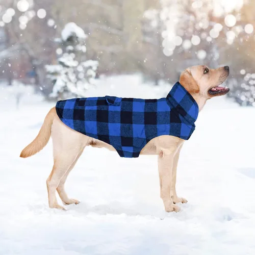 Vista 5 de Malier Chaqueta clásica de forro polar a cuadros con bolsillo, abrigo cálido a prueba de viento para perro, chaleco de invierno para mascotas, ropa