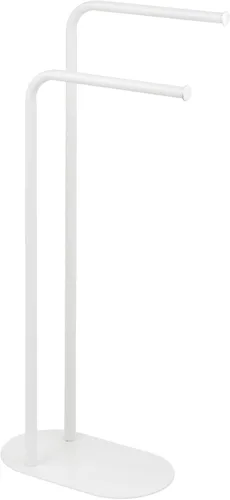 Vista 7 de mDesign Toallero alto independiente de acero inoxidable – 2 niveles minimalistas soportes de pedestal para cocina y baño – Estantes para baño