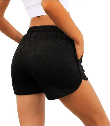 Vista 4 de Aloodor - Pantalones cortos deportivos para mujer con bolsillos y cordón