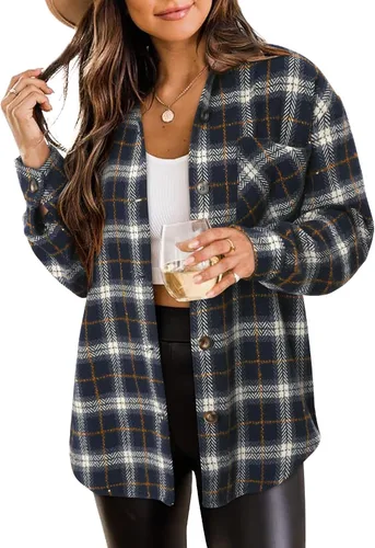 Vista 70 de ZOLUCKY Chaqueta de manga larga con botones para mujer, talla grande, blusas