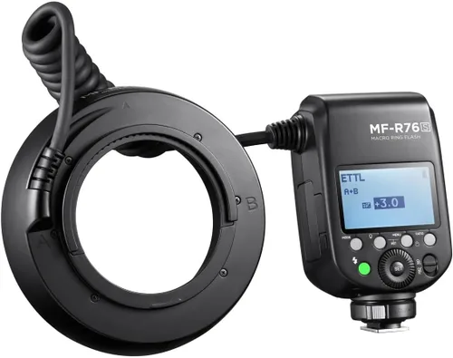 Vista 6 de Flashpoint MF-R76 TTL Macro Ring Flash para cámara Sony, ajuste de potencia, tiempo de reciclaje de 0.1-1s, anillo macro flash de 76 W alimentado