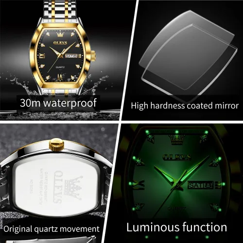 Vista 5 de OLEVS Men Watches Square Business Dress Diamond Analog Quartz Date Luxury Watch for Men Casual Stainless Steel Waterproof Luminous Wrist Watch