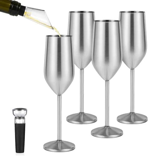 Vista 17 de Lifecapido Paquete de 2 copas de champán de acero inoxidable, copas de champán irrompibles de 8 onzas, elegantes copas de champán de acero Negro