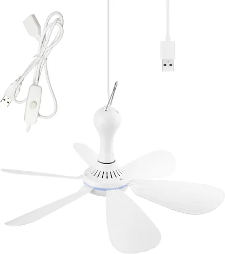 Vista 8 de Ventilador de techo silencioso con USB y control remoto de temporización de 4 velocidades, ventilador pequeño y silencioso de CC enchufable