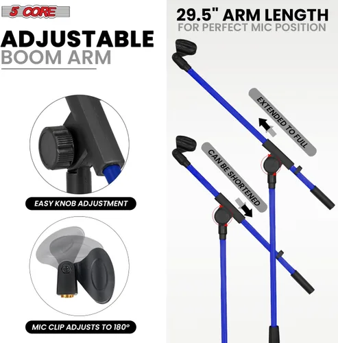 Vista 3 de 5 Core Soporte de micrófono de piso universal de altura ajustable trípode soportes de micrófono w brazo telescópico extensible plegable portátil w 2